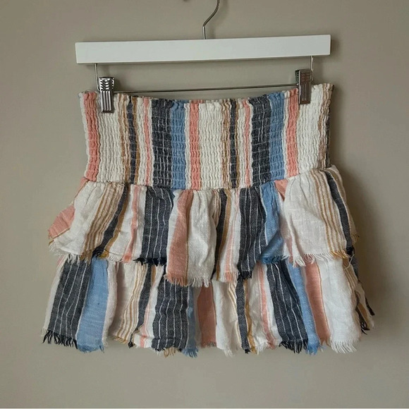 Aerie Tiered Ruffle Stripe Multicolor Mini Cotton Skirt Women’s Size Medium - Picture 2 of 6